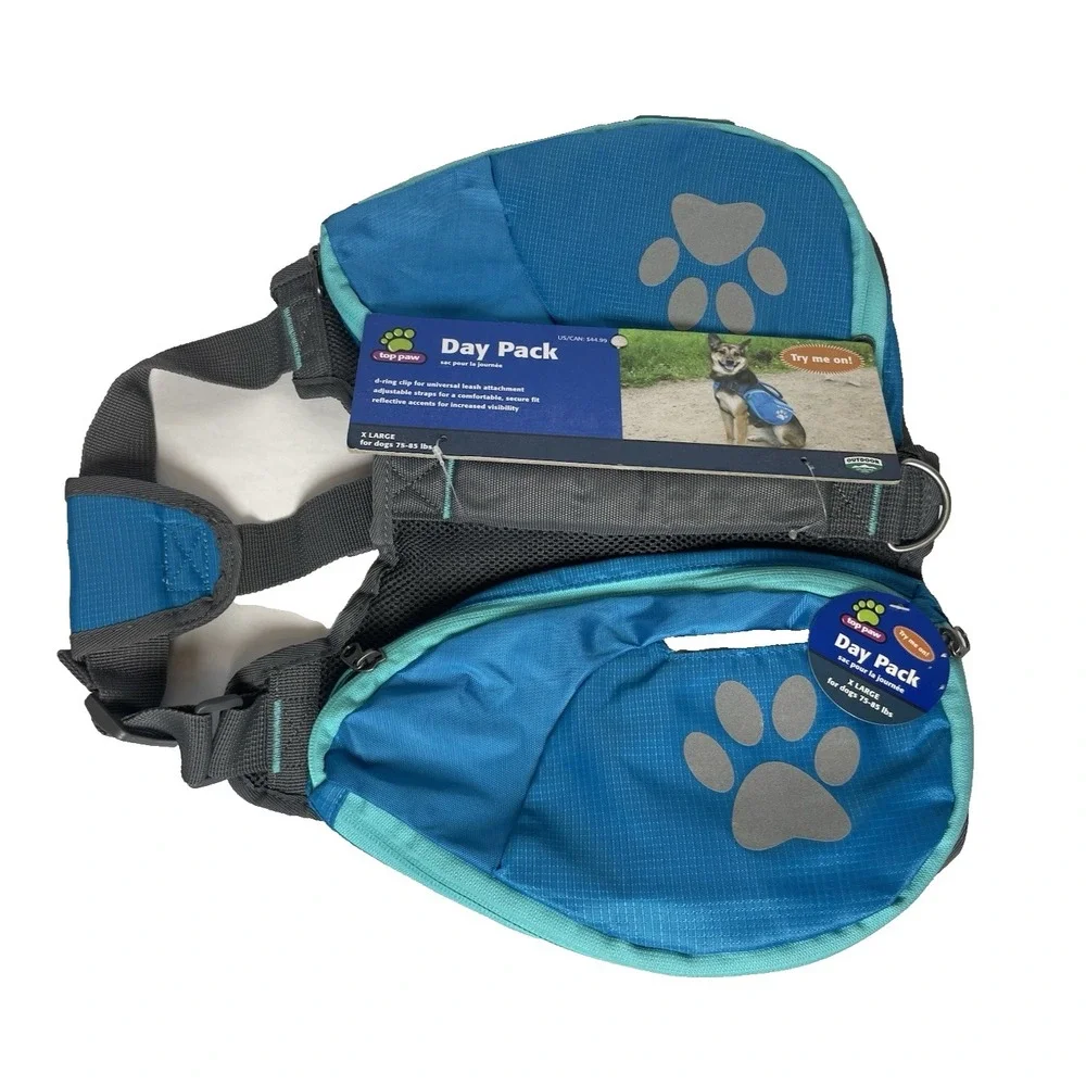 Top Paw Day Pack XLarge Dogs 75-85 lbs Blue Outdoor Hiking Adjustable Straps NEW